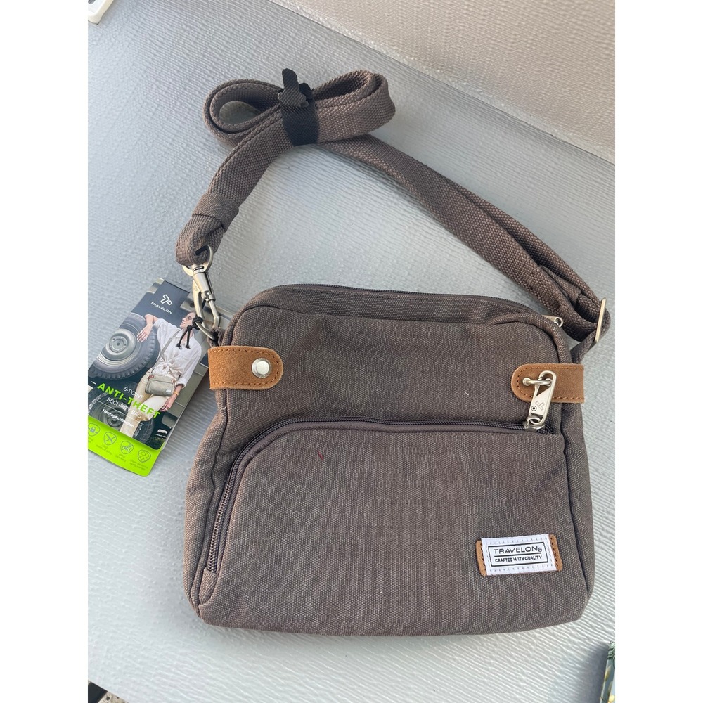 Travelon Heritage Anti-Theft Crossbody Bag Pewter Gray Canvas 33071 NEW